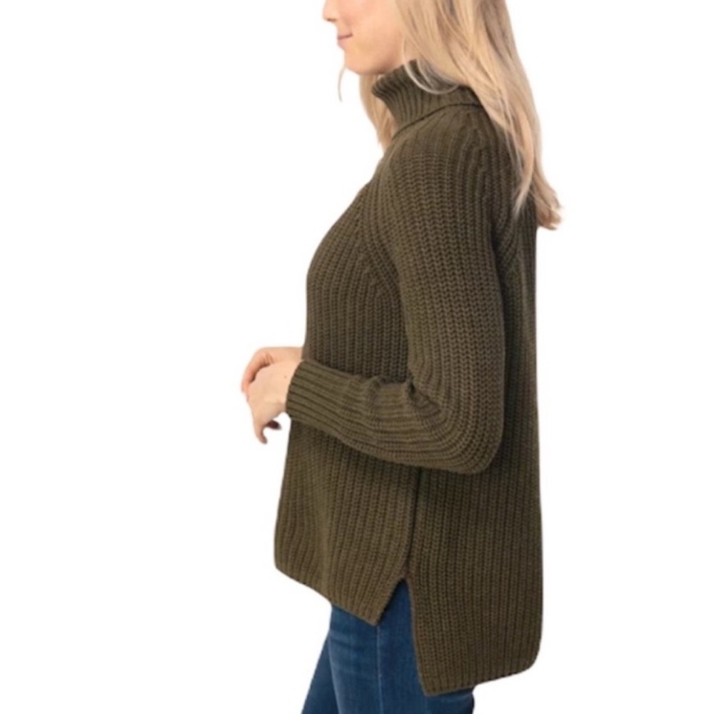 525 America Olive Cotton Turtleneck Sweater, XS